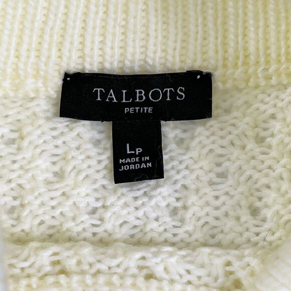 Talbots Petite Large Ivory Lattice Knit Mock Neck Pullover Sweater Large - Picture 6 of 8